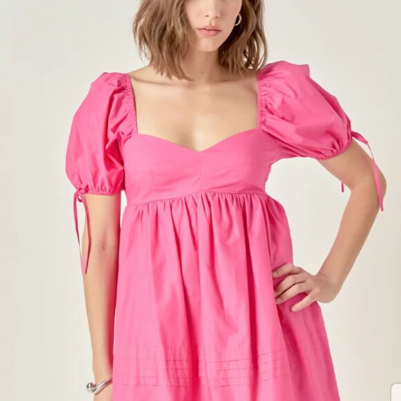 English Factory Pleated Detail Puff Sleeve Mini Dress size XS, no tag - Picture 1 of 5